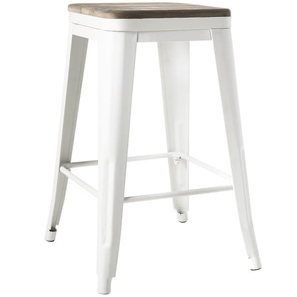 Backless Metal Barstool with Wood Square Seat - 24"H or 30"H