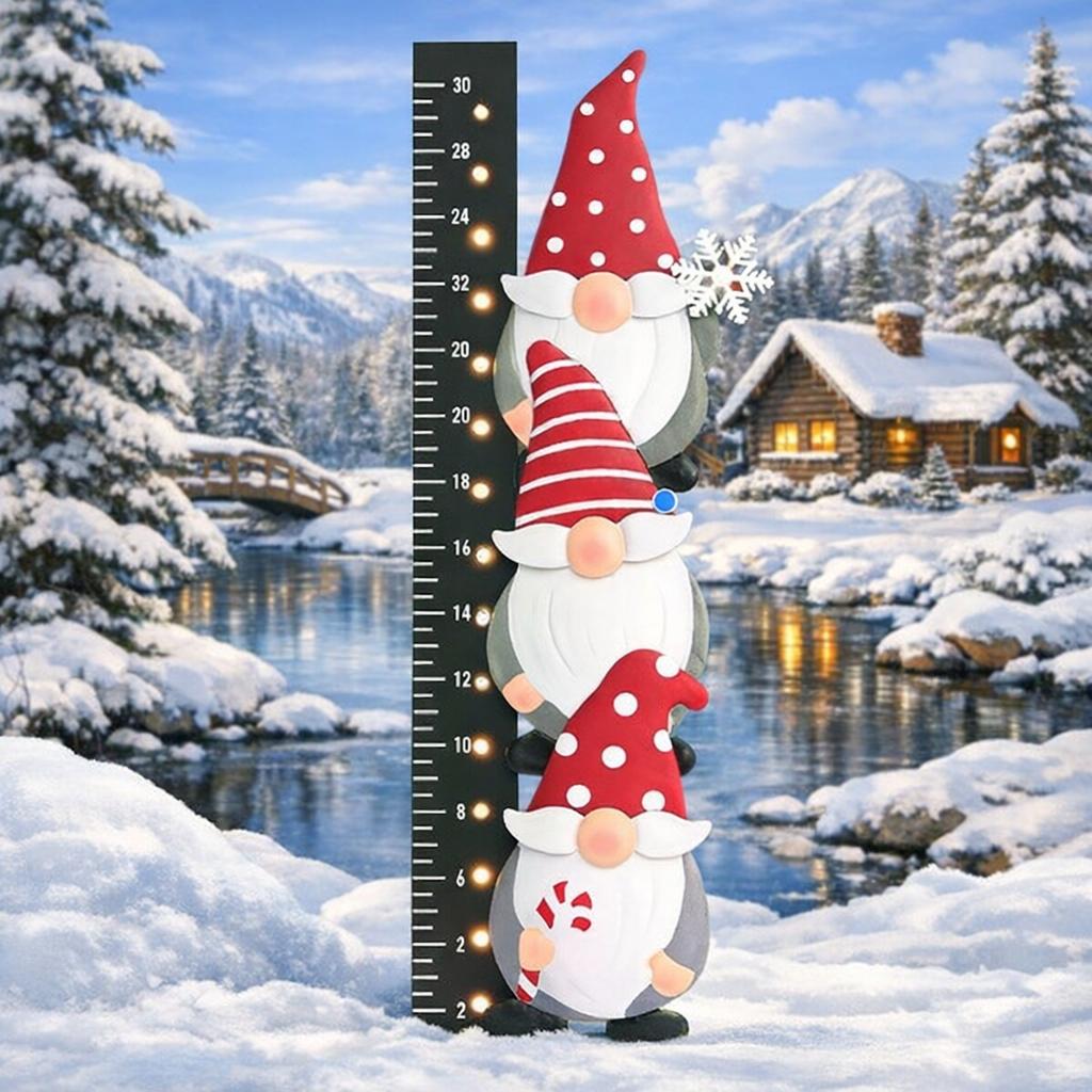 Christmas Lighted Stacked Gnome Snow Gauge