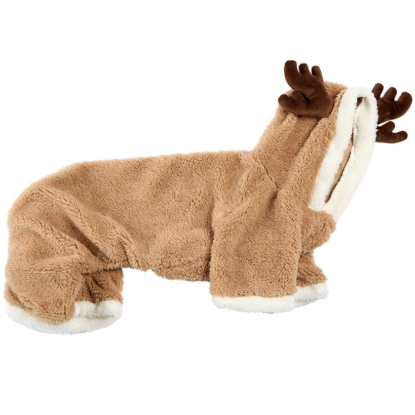 Pet Santa Or Reindeer Plush Fabric Costume With Hood