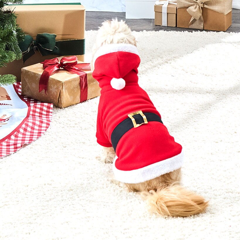 Pet Santa Or Reindeer Plush Fabric Costume With Hood