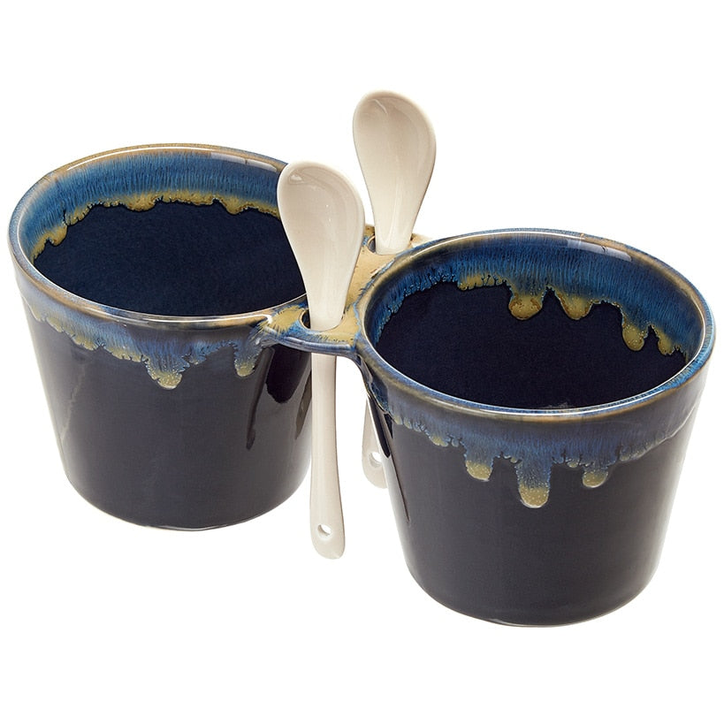 Stoneware Double Bowl with Spoon