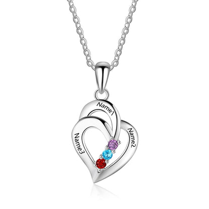 Personalized Double Heart Necklace Sterling Silver