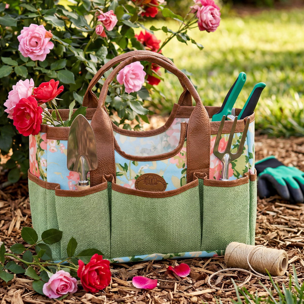 Durable Rose Print Canvas Tool Bag for Gardening