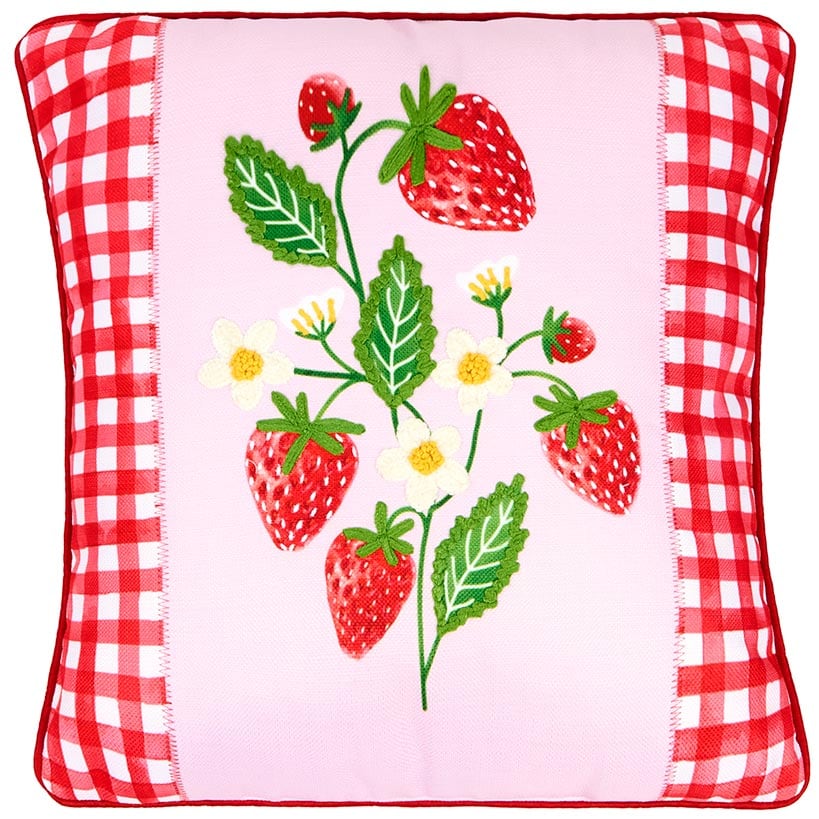 Strawberry Garden Embroidered Decorative Pillow