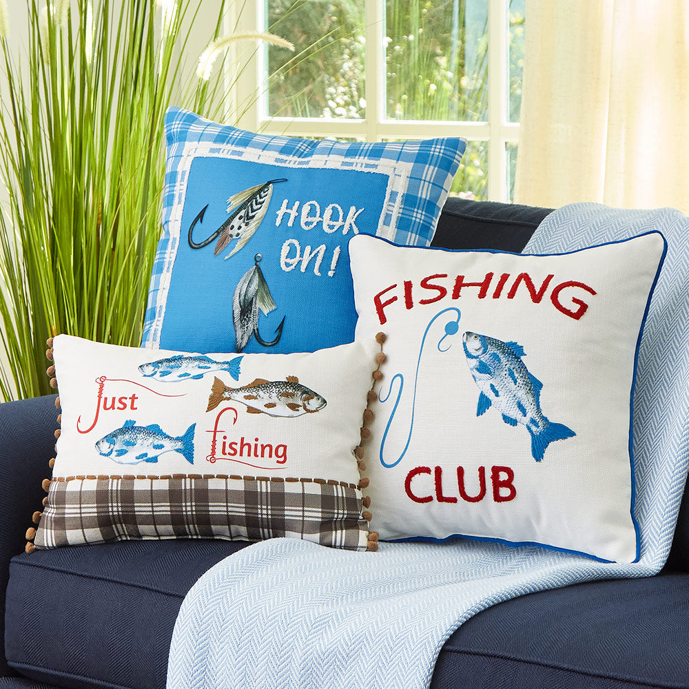 Fishing and Lake Themed Embroidered Decorative Pillow