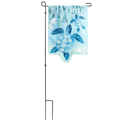 Nature-Themed Welcome Garden Flag With Stake – Turtle or Beach Chair