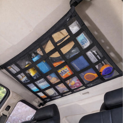 Car Ceiling Cargo Mesh Net With 2 Separate Pockets 1 Zippered