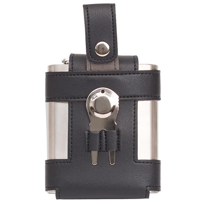 Golfer's Flask - Leather Case, Tees and Divot Tool Included
