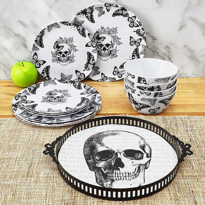 Gothic Elegance Halloween Butterfly and Skull Dinnerware Set