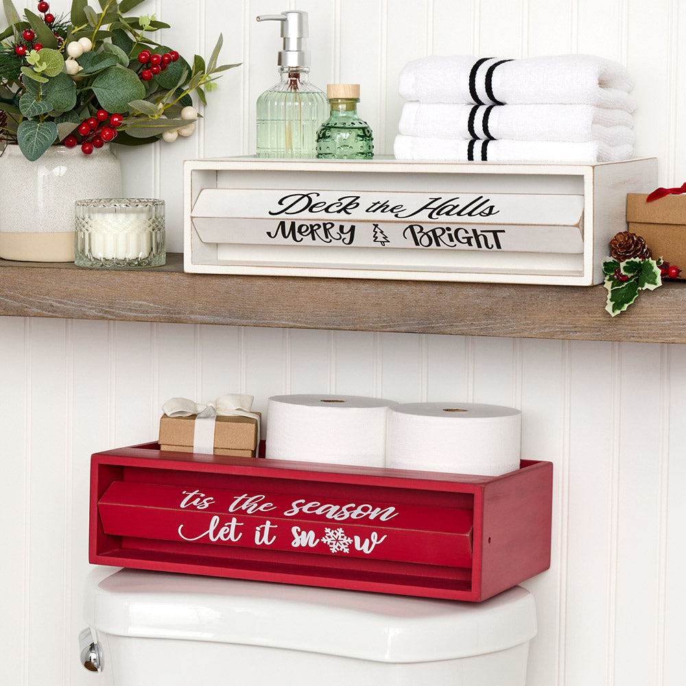 Holiday Bathroom Countertop Storage Tray With Rotating Phrases