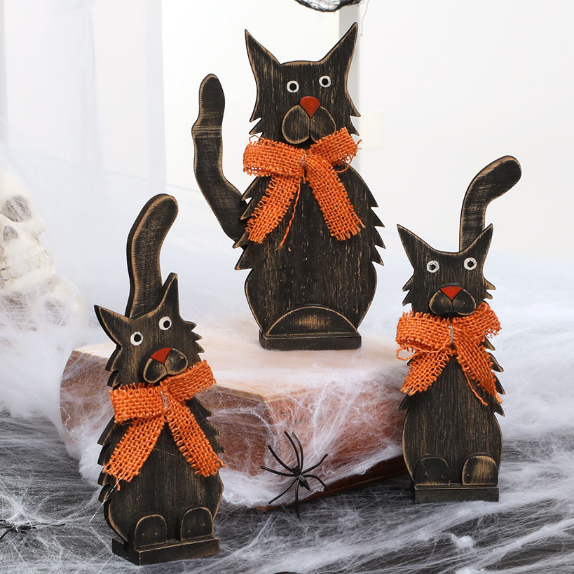 Halloween Tabletop Wood Decor In Black Cat Or Haunted Lane Trio#select-item_scaredy-cat