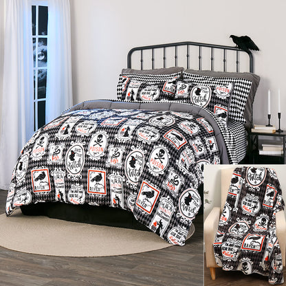 Haunted Walls Comforter Set and Flannel Throw Bundle