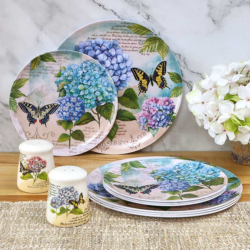 Hydrangea & Butterfly Salad Plates - Set of 4
