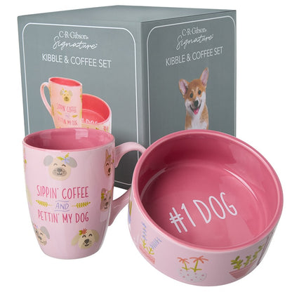 Pet Lover Dog Bowl and Coffee Mug Matching Gift Set
