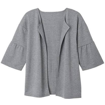 Open Front Cardigan with Ruffle 3/4 Sleeve
