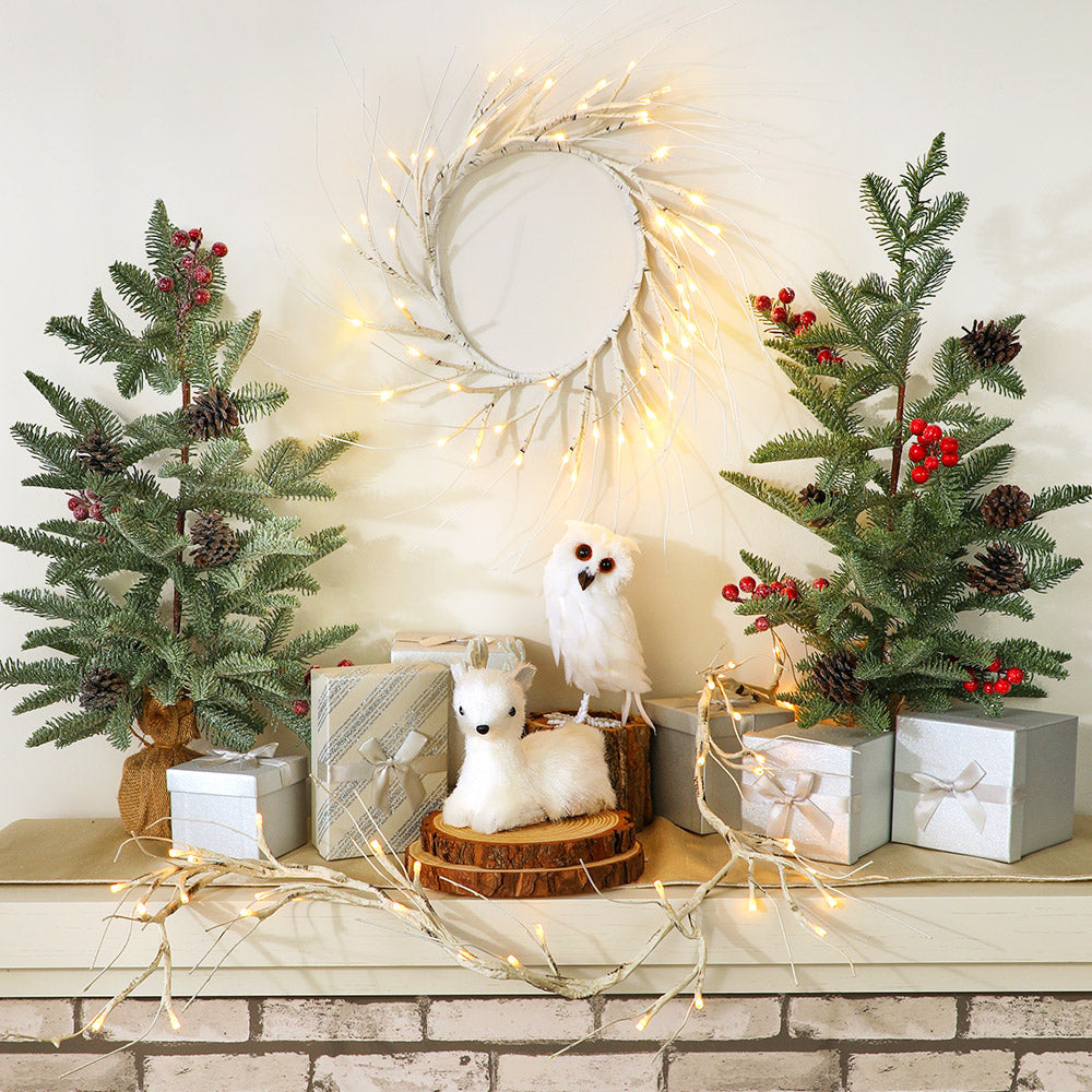 Lighted Winter Birch Branch Wreath 24"