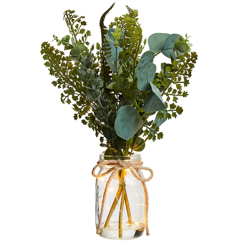 Greenery Mix Floral Vase Bouquet With Fairy Lights