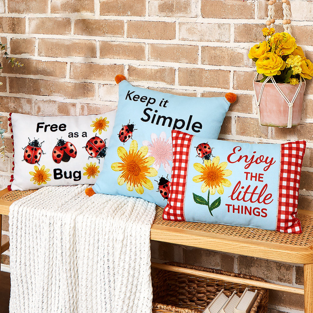 Ladybug Embroidered Decorative Pillow