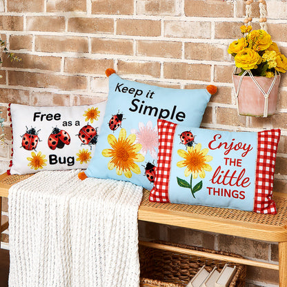 Ladybug Embroidered Decorative Pillow
