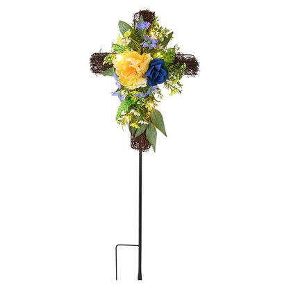 Solar Lighted Flower Garden Cross Stake