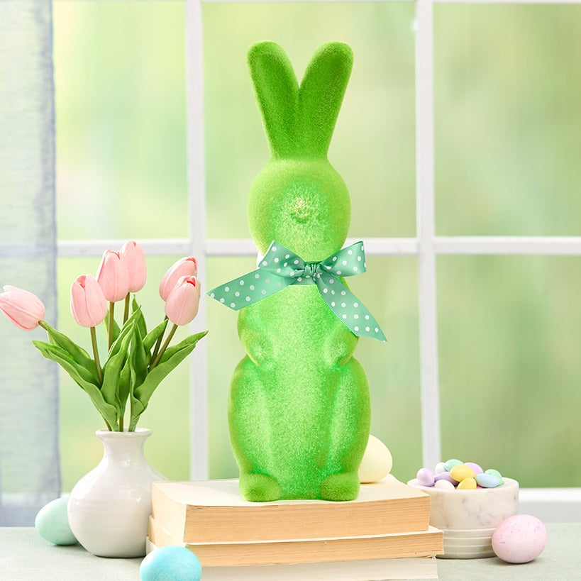 Easter Flocked Lighted Bunny Tabletop Décor - Green, Pink, Or Lavender#select-color_green