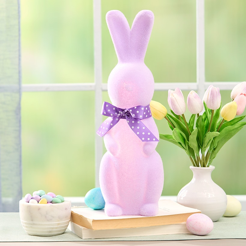 Easter Flocked Lighted Bunny Tabletop Décor - Green, Pink, Or Lavender#select-color_lavender