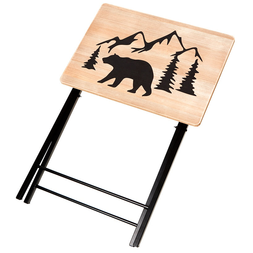 Portable Wood Folding Tray Table in Lodge Design - Bear or Deer#select-table_bear