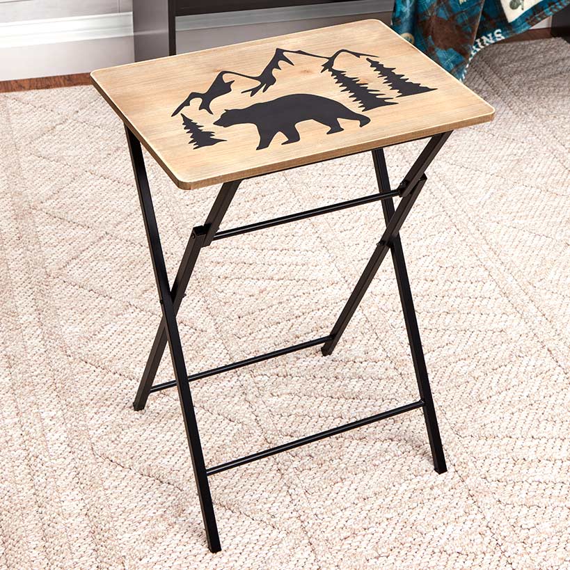Portable Wood Folding Tray Table in Lodge Design - Bear or Deer#select-table_bear