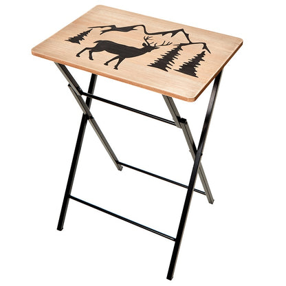 Portable Wood Folding Tray Table with Lodge Design - Bear or Deer