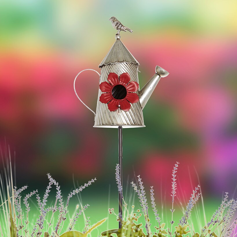 Metal Birdhouse Garden Stakes – Yellow, Red, and Blue Colors#select-color_red