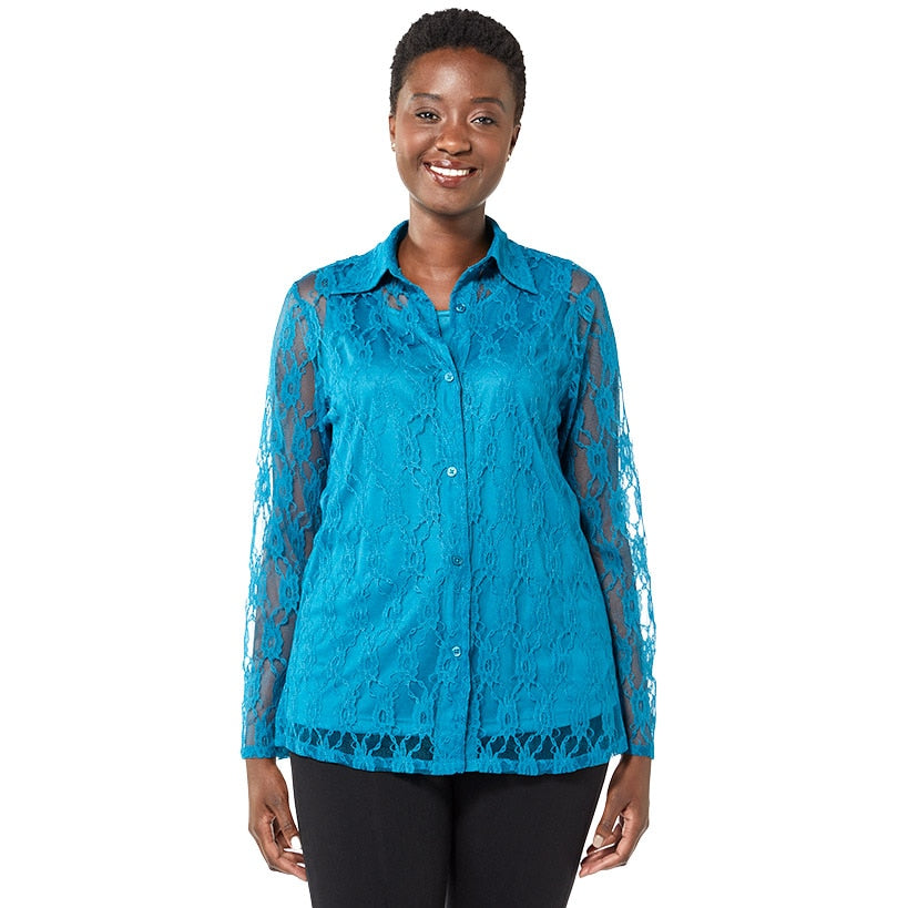 Women's Lace Long Sleeve Button Up Blouse