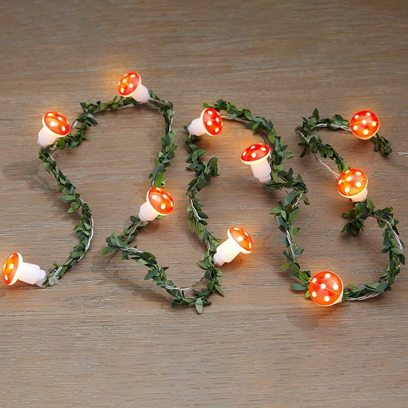 Mushroom String Lights With Greenery