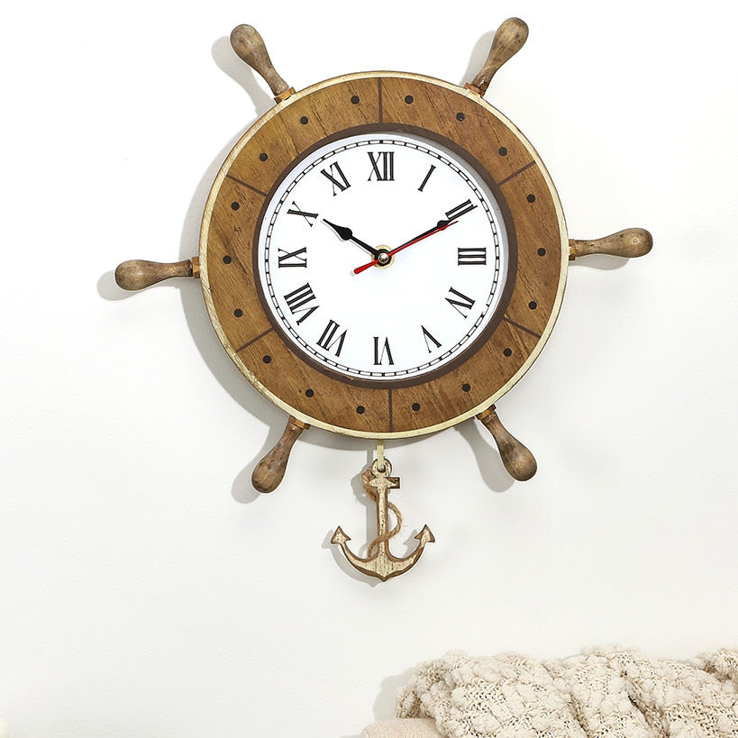 Pendulum Clock Nautical Themed Boat Or Helm Wheel With Anchor#select-clock_wheel
