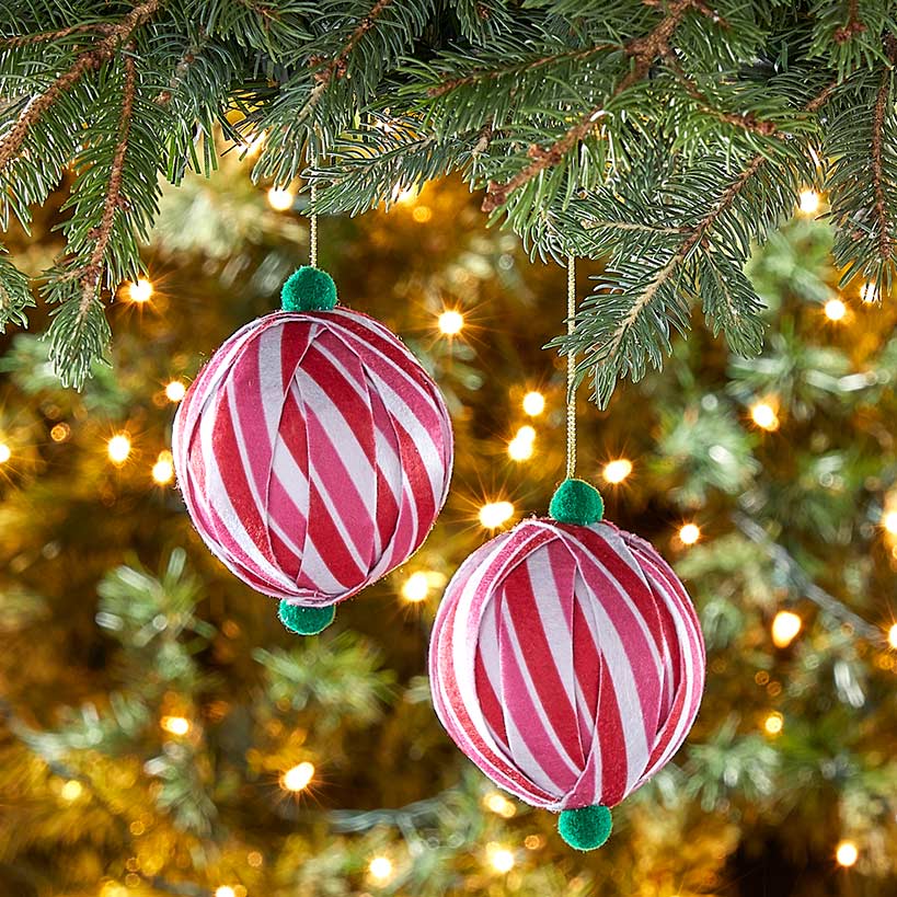 Sets of 2 Patterned Paper Ball Ornaments#select-item_red-and-pink-stripe