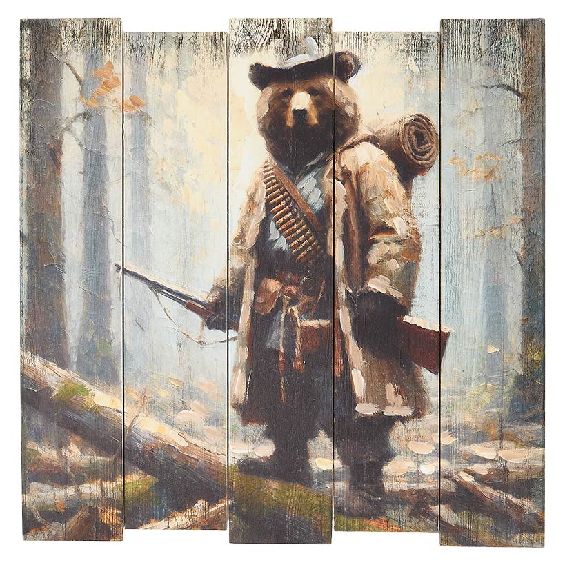 Woodland Bear Plank Wall Art – Rustic Decor for Nature Lovers