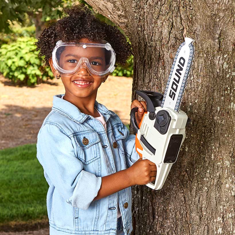 Kids' Chainsaw Toy - Realistic Sounds, Moving Chain, and Safety Goggles