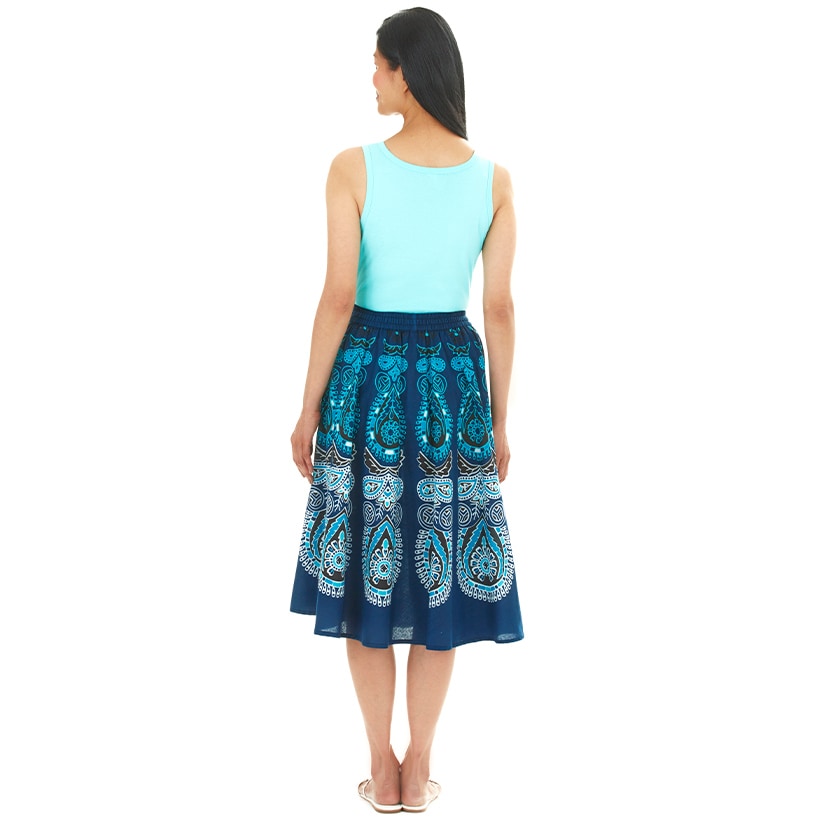 Women's Midi Circle Skirt in Paisley Print#select-color_blue