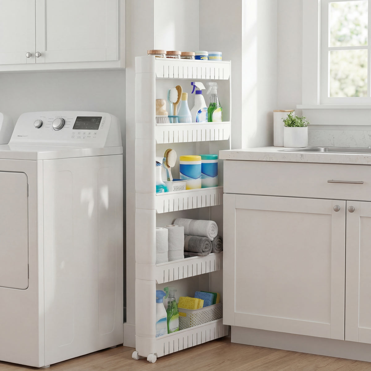 Slim Utility Kitchen Storage Cart with Wheels 5 Tier