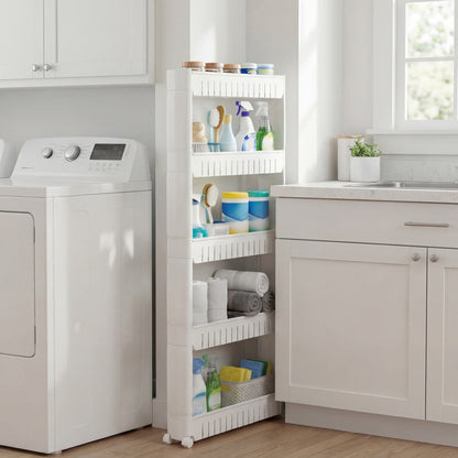 Slim Utility Kitchen Storage Cart with Wheels 5 Tier