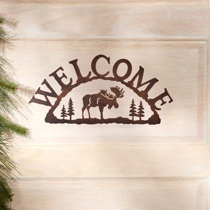 Rustic Woodland Moose Metal Welcome Sign
