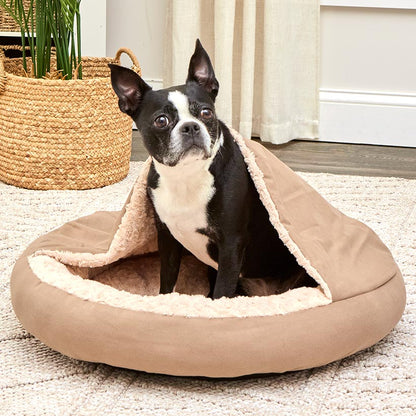 Self-Warming Pet Cave - Cozy Hideway with Round Design, Attached Blanket