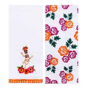 Butterfly and Skeletons Embroidered Kitchen Towels, Set of 2