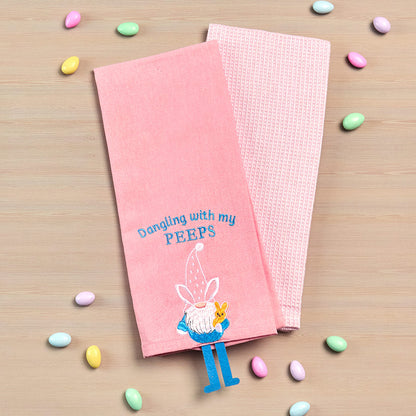 Embroidered Kitchen Towels Gnomes and Bunnies Set of 2