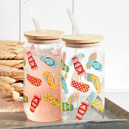 Glass Tumbler with Bamboo Lid and Straw - Set of 2 - 16oz