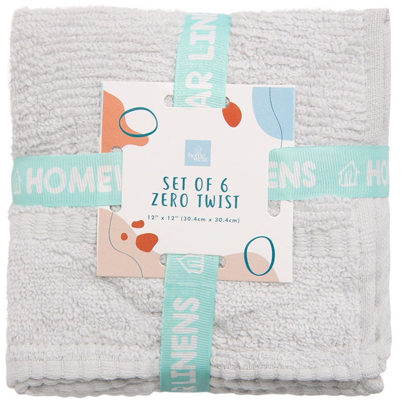 Homewear Highland Border Zero Twist Cotton Washcloth, Set of 6