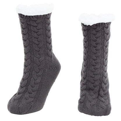 Women's Fleece-Lined Knitted Slipper Socks with Grippers