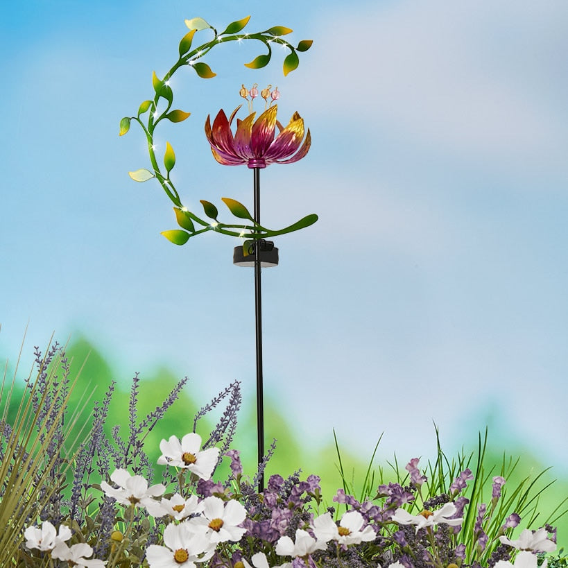 Solar Flower and Leaves Wind Spinner Garden Stake Red or Blue#select-color_red