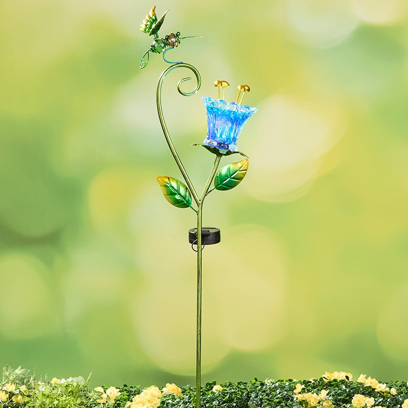 Solar Glass Flower Garden Stake - Butterfly or Hummingbird#select-design_hummingbird