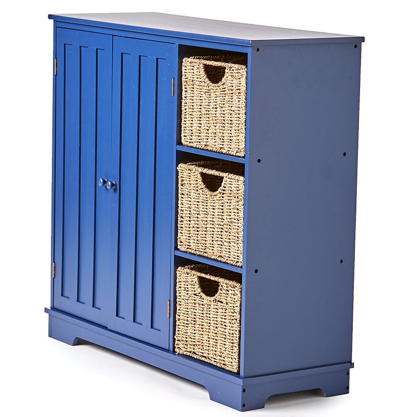 Beadboard Wooden Cabinet with 3 Storage Shelves and Cupboard