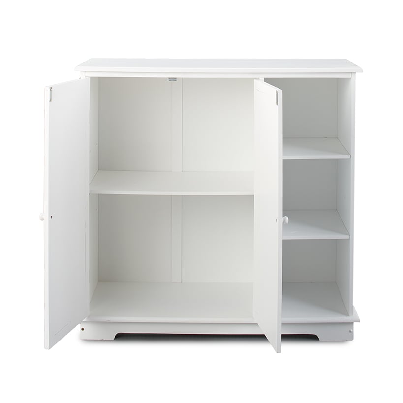 Beadboard Wooden Cabinet with 3 Storage Shelves and Cupboard